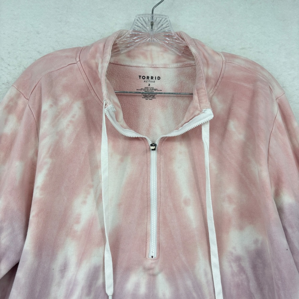 Torrid Active Tie Dye Quarter Zip Sweatshirt Size 2X Pink Thumbholes Pocket - Picture 2 of 8